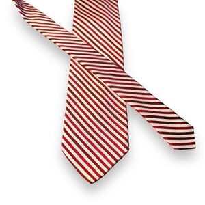 Paul Stuart Red & White Striped 100% Silk Handmade in France Tie